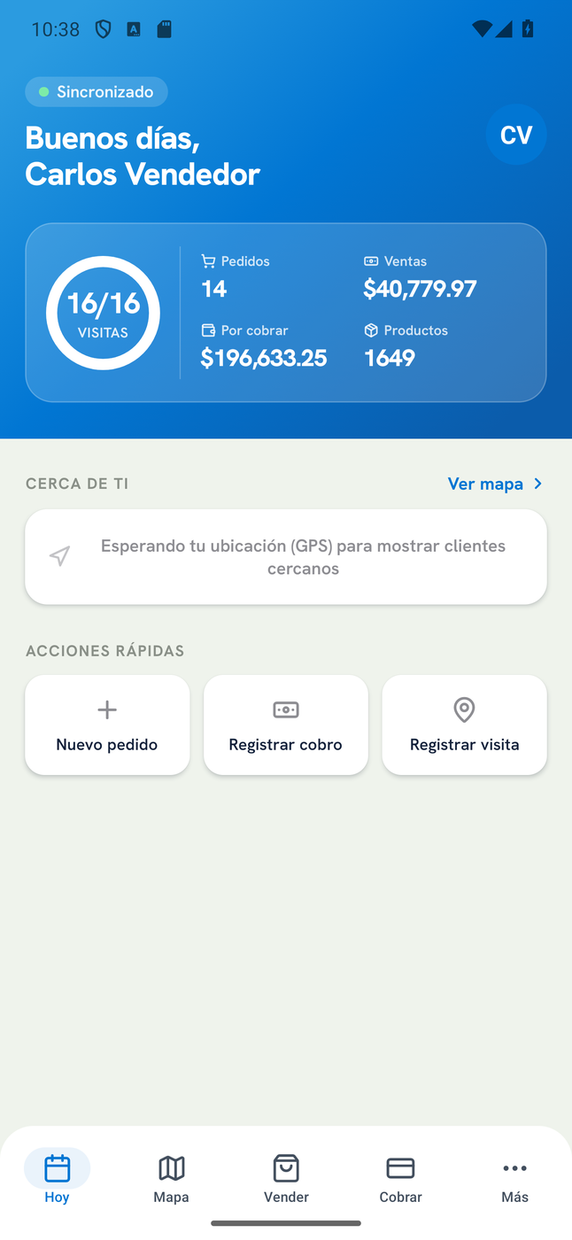 App movil de Repartya: visitas del dia, pedidos y ventas del vendedor